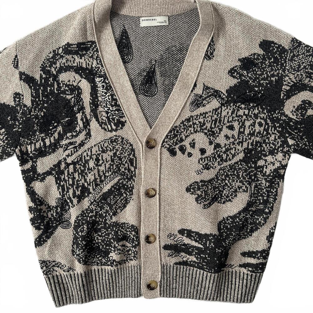Domrebel Beige and Black F24 HAO Wool Blend Knit Cardigan - XXL EUC